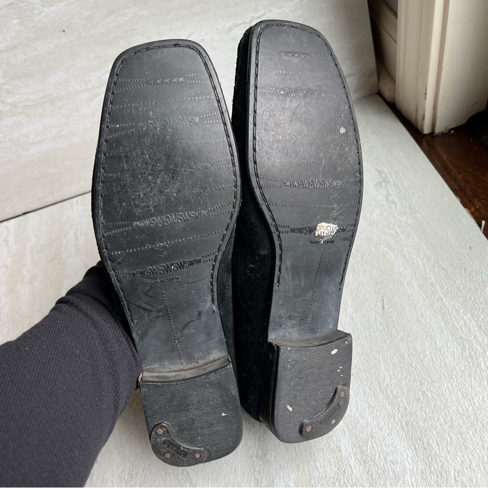 ** Stuart Weitzman Driving Loafers Black Leather Size 7.5 Crystal Embellished - Picture 9 of 10